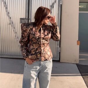 Vintage Scott McClintock Petites Black Gold Floral Metallic Brocade Jacket.